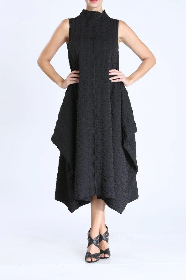 Black Sleeveless Bubble Textured High Neck Dress