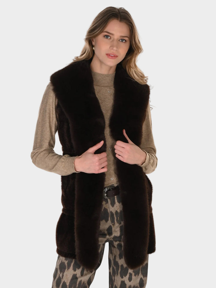 Brown Chevron Faux Fur Vest