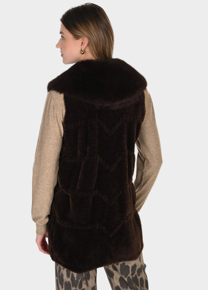 Brown Chevron Faux Fur Vest