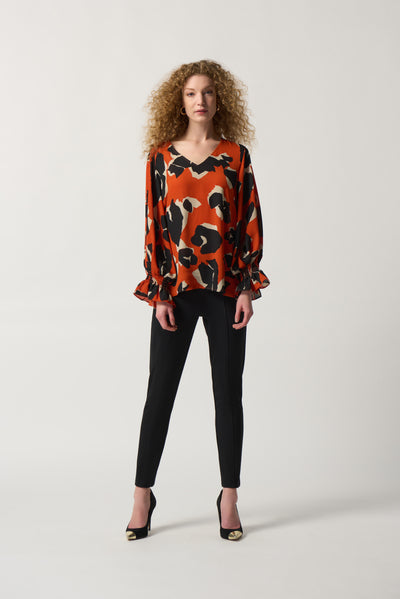 Abstract Animal Print Puff Sleeve Blouse