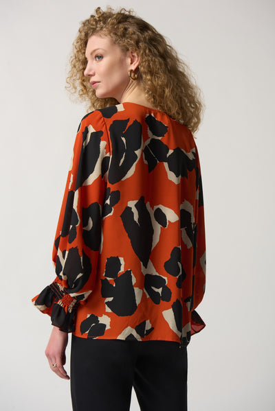 Abstract Animal Print Puff Sleeve Blouse