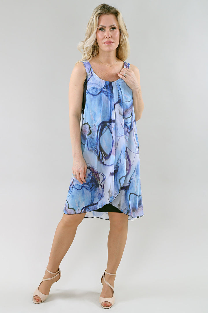 Abstract Blue Printed Overlay Dress