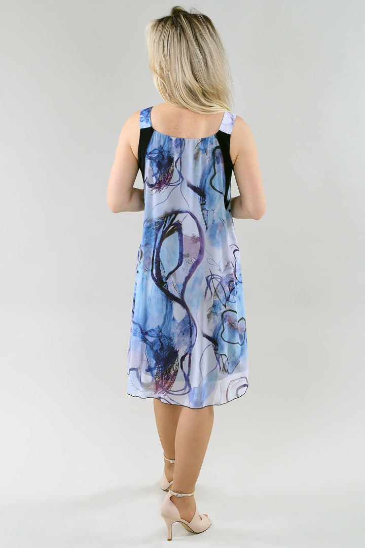 Abstract Blue Printed Overlay Dress