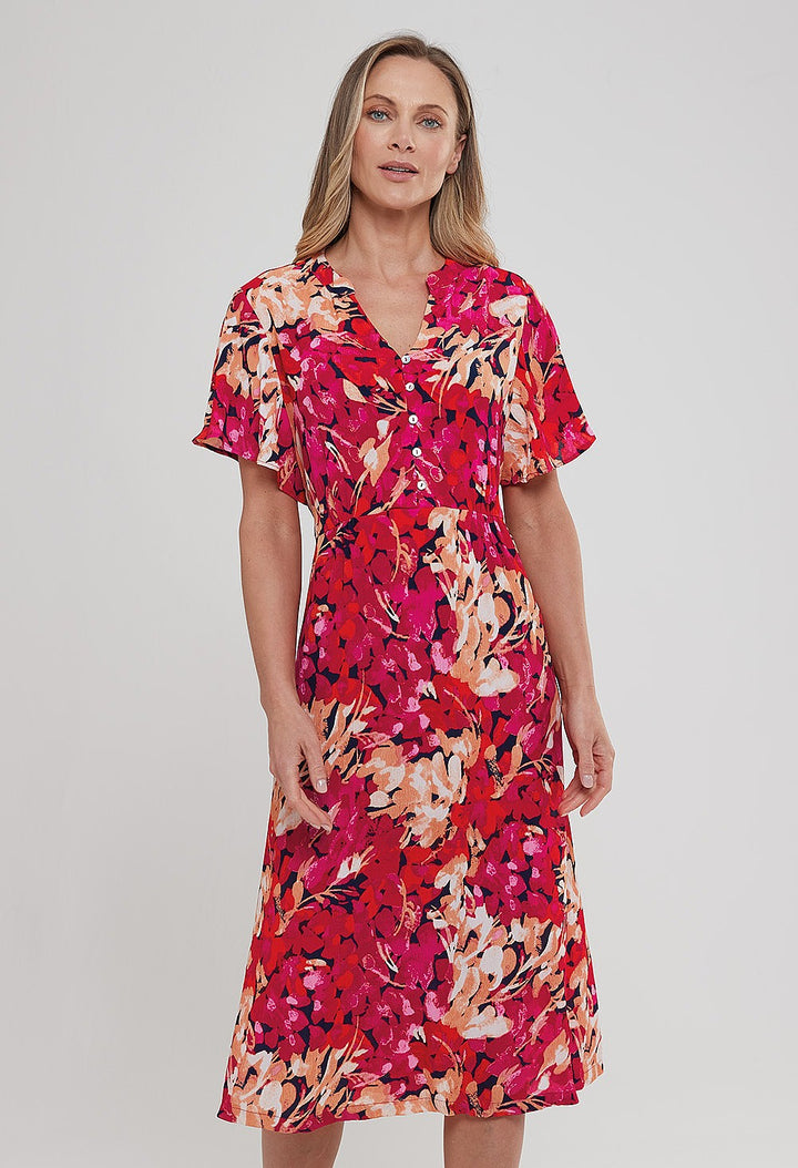 Abstract Floral Flutter Sleeve Dress