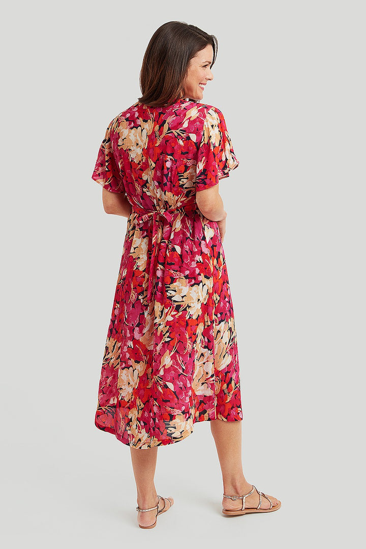 Abstract Floral Flutter Sleeve Dress