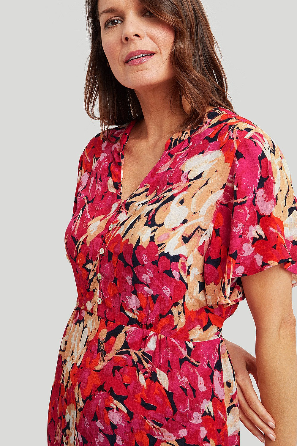 Abstract Floral Flutter Sleeve Dress