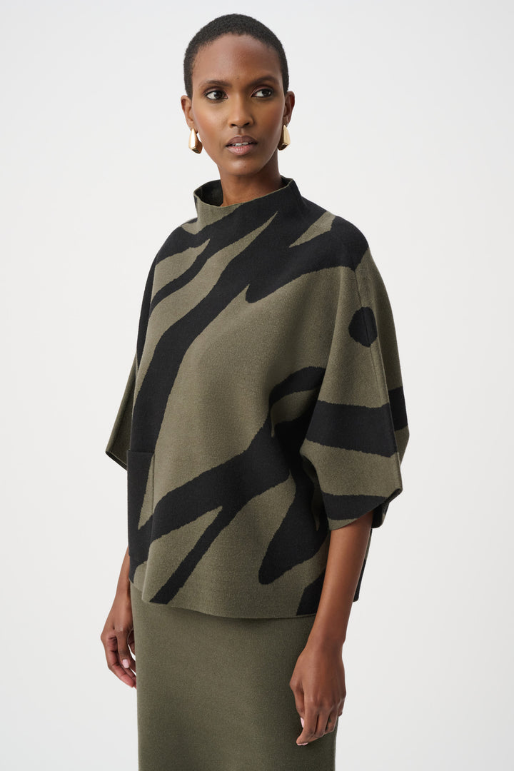 Abstract Jacquard Funnel-Neck Boxy Sweater