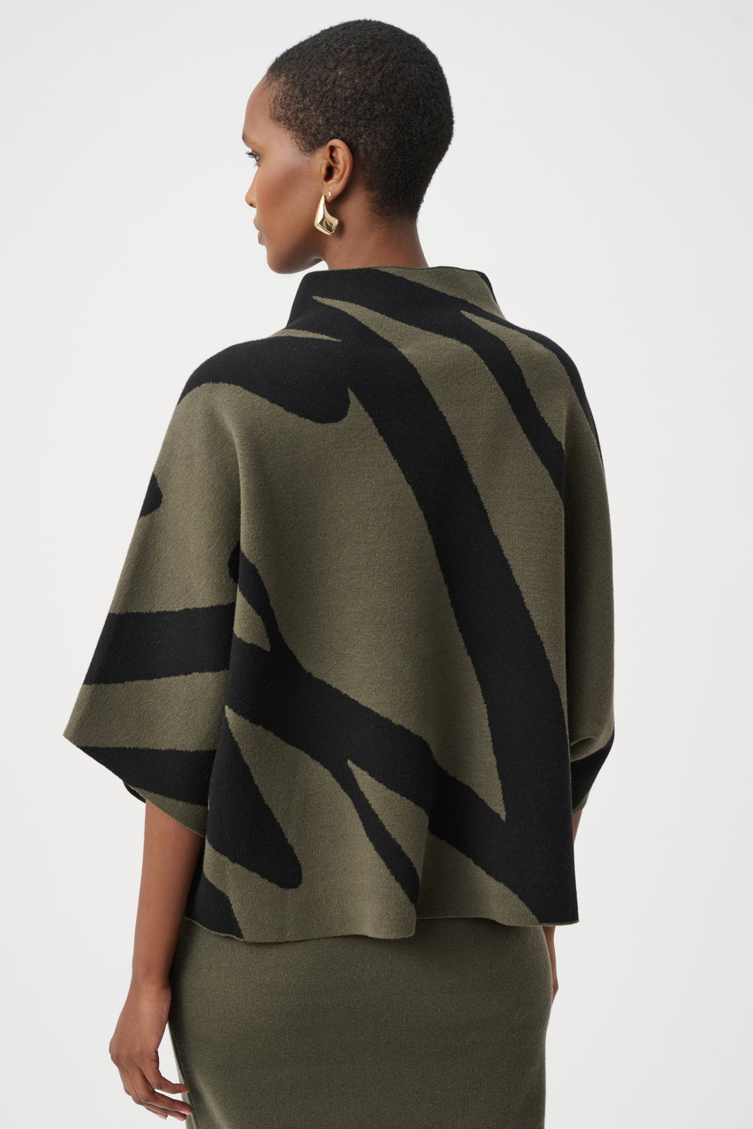 Abstract Jacquard Funnel-Neck Boxy Sweater