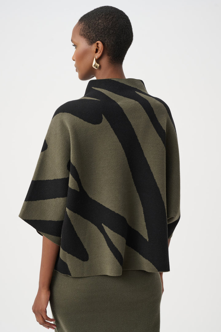 Abstract Jacquard Funnel-Neck Boxy Sweater