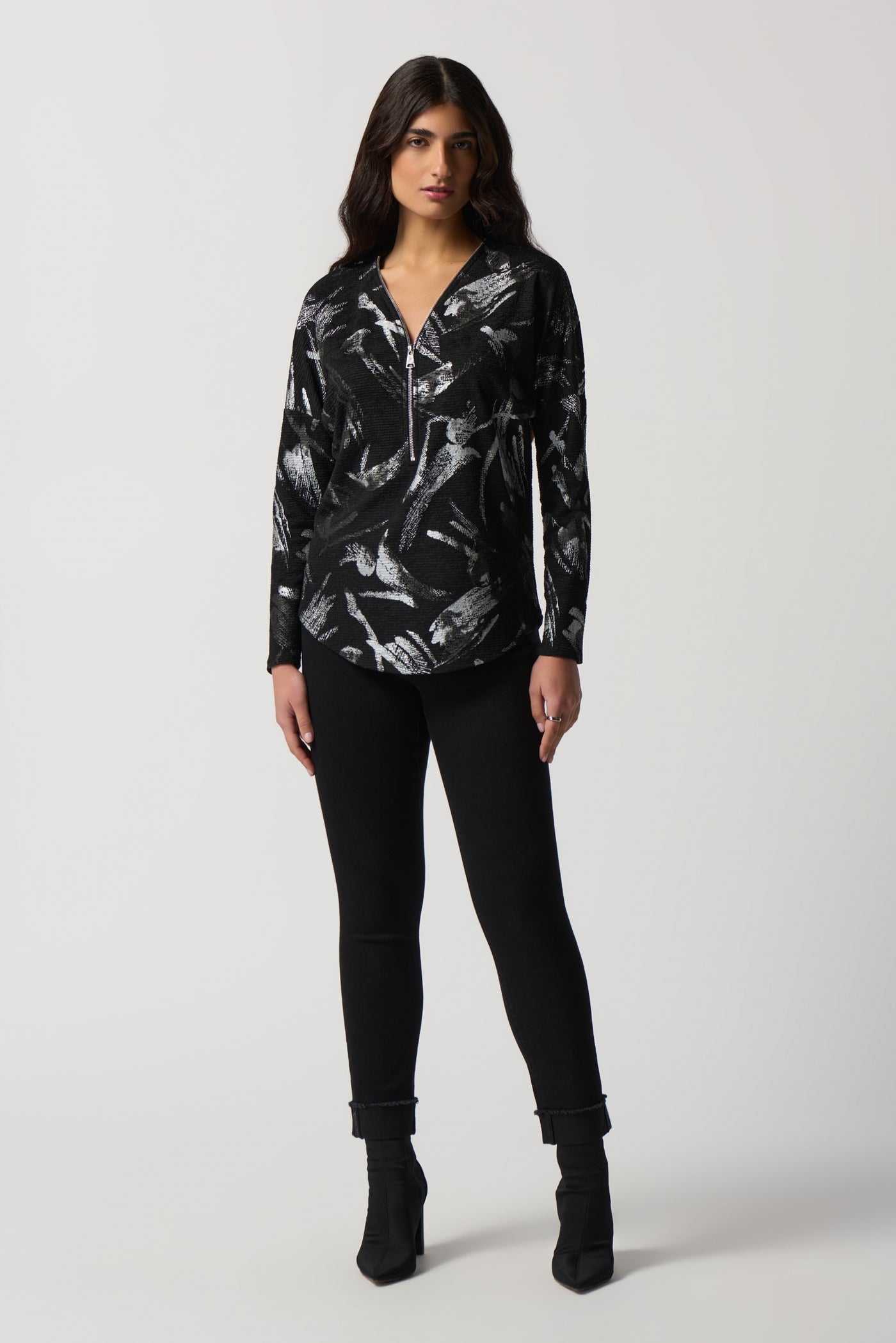 Abstract Metallic Print Textured Top