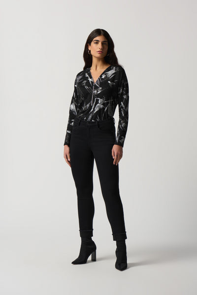 Abstract Metallic Print Textured Top