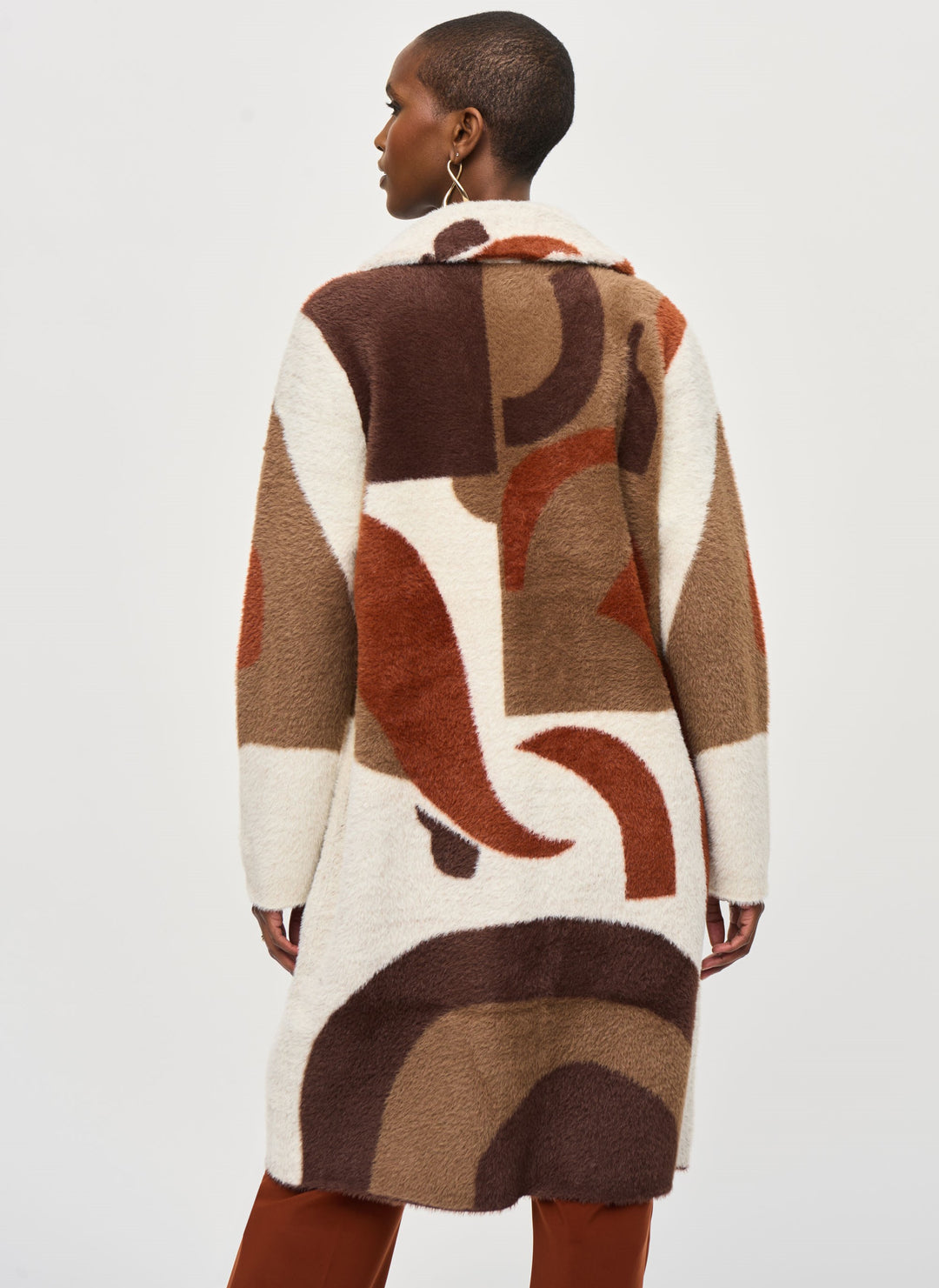 Abstract Print Feather Yarn Sweater Coat