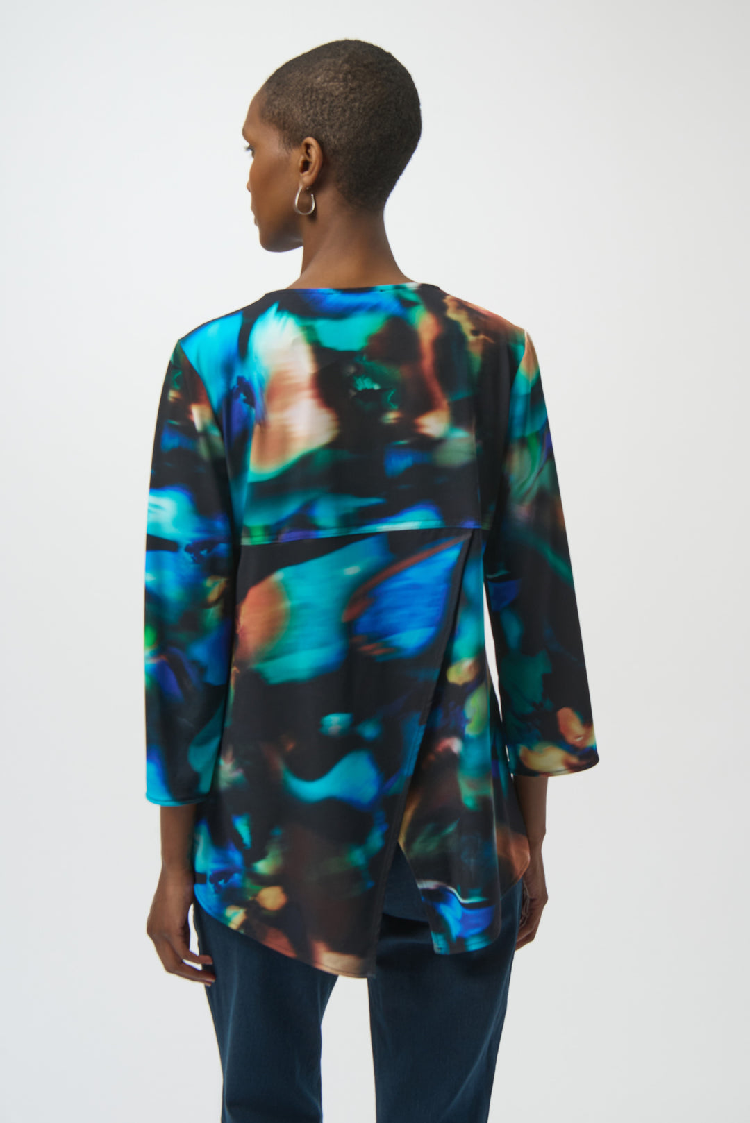 Abstract Print Jeweled Zip Top