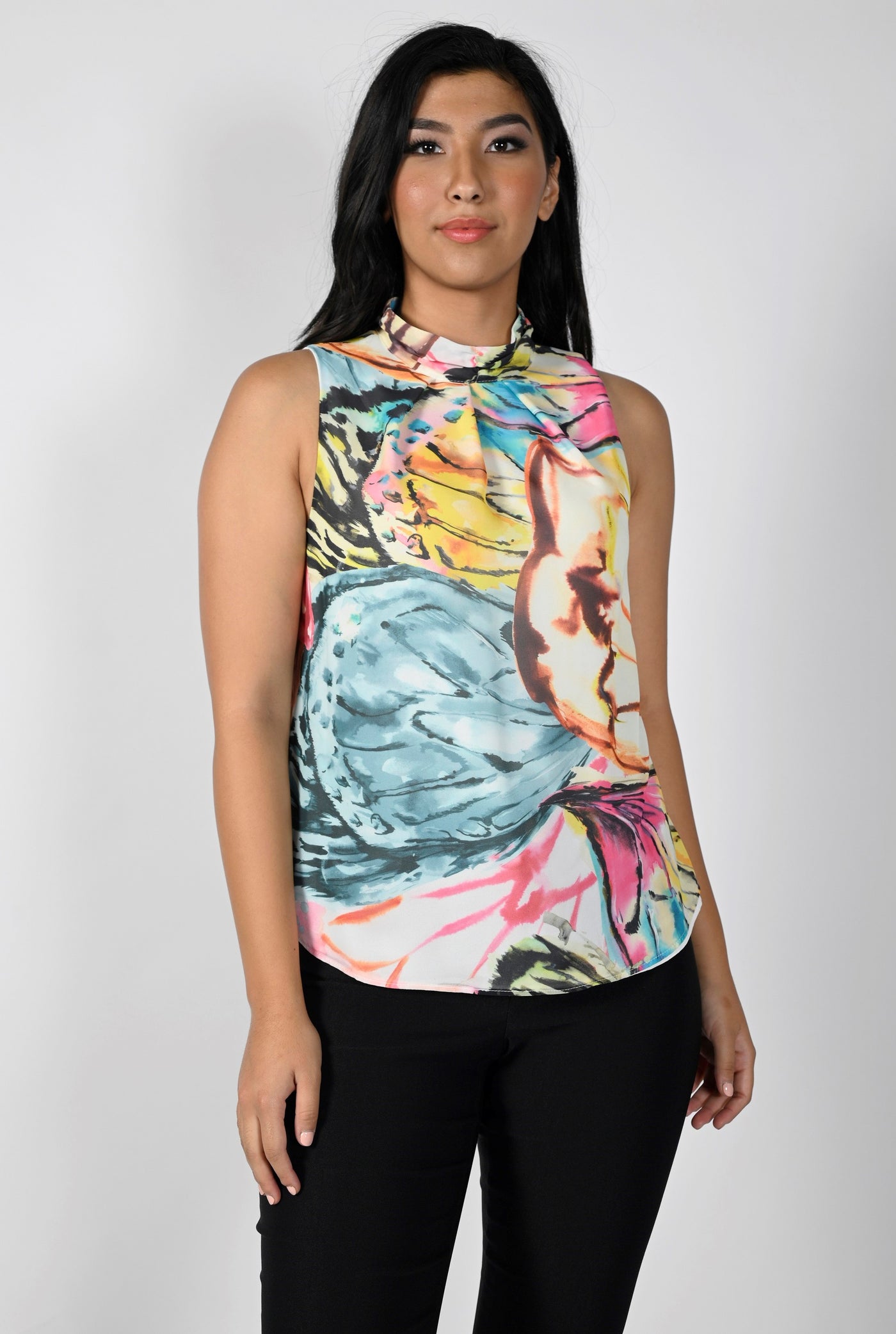 Abstract Print Mock Neck Top