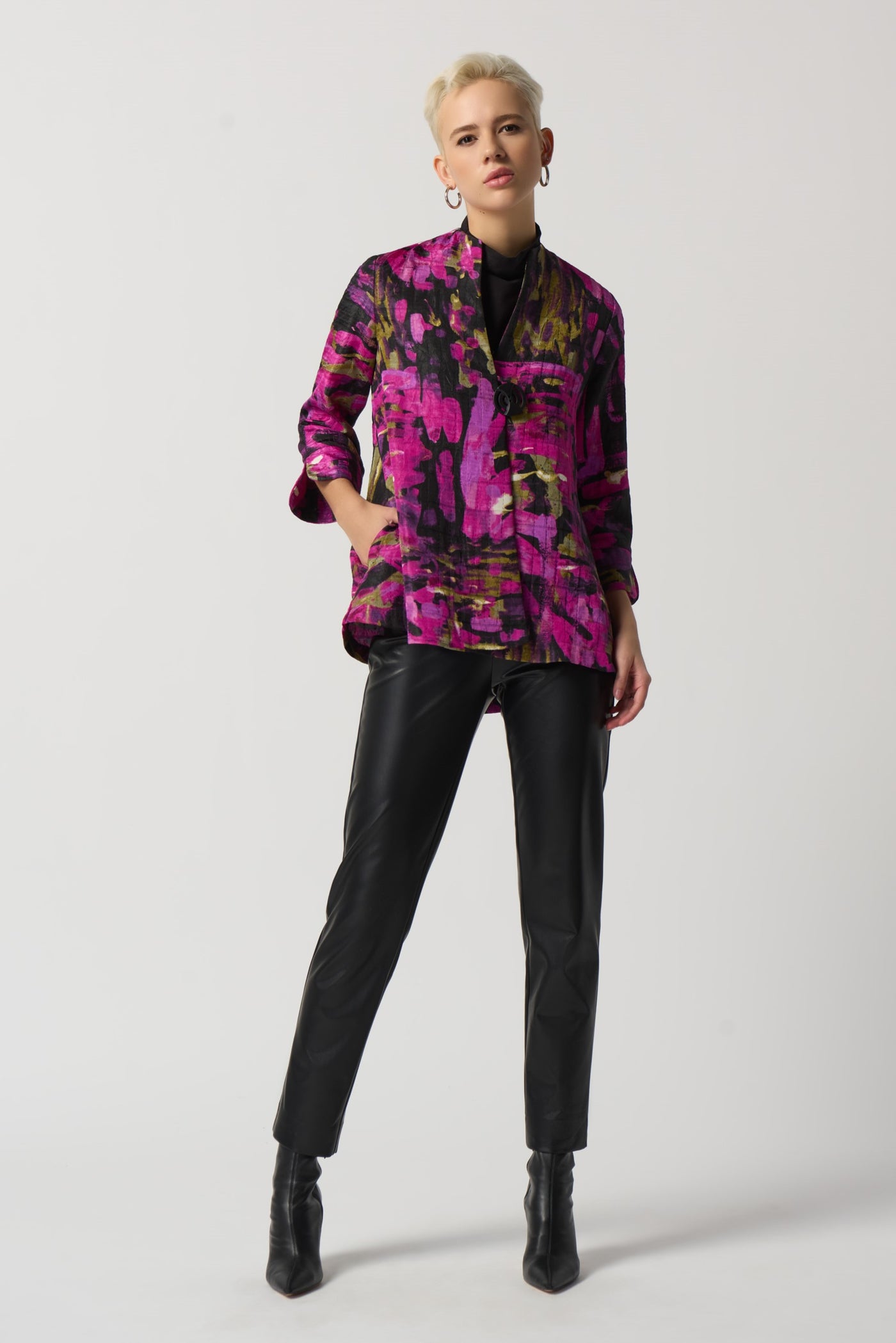 Abstract Print One Button Swing Jacket