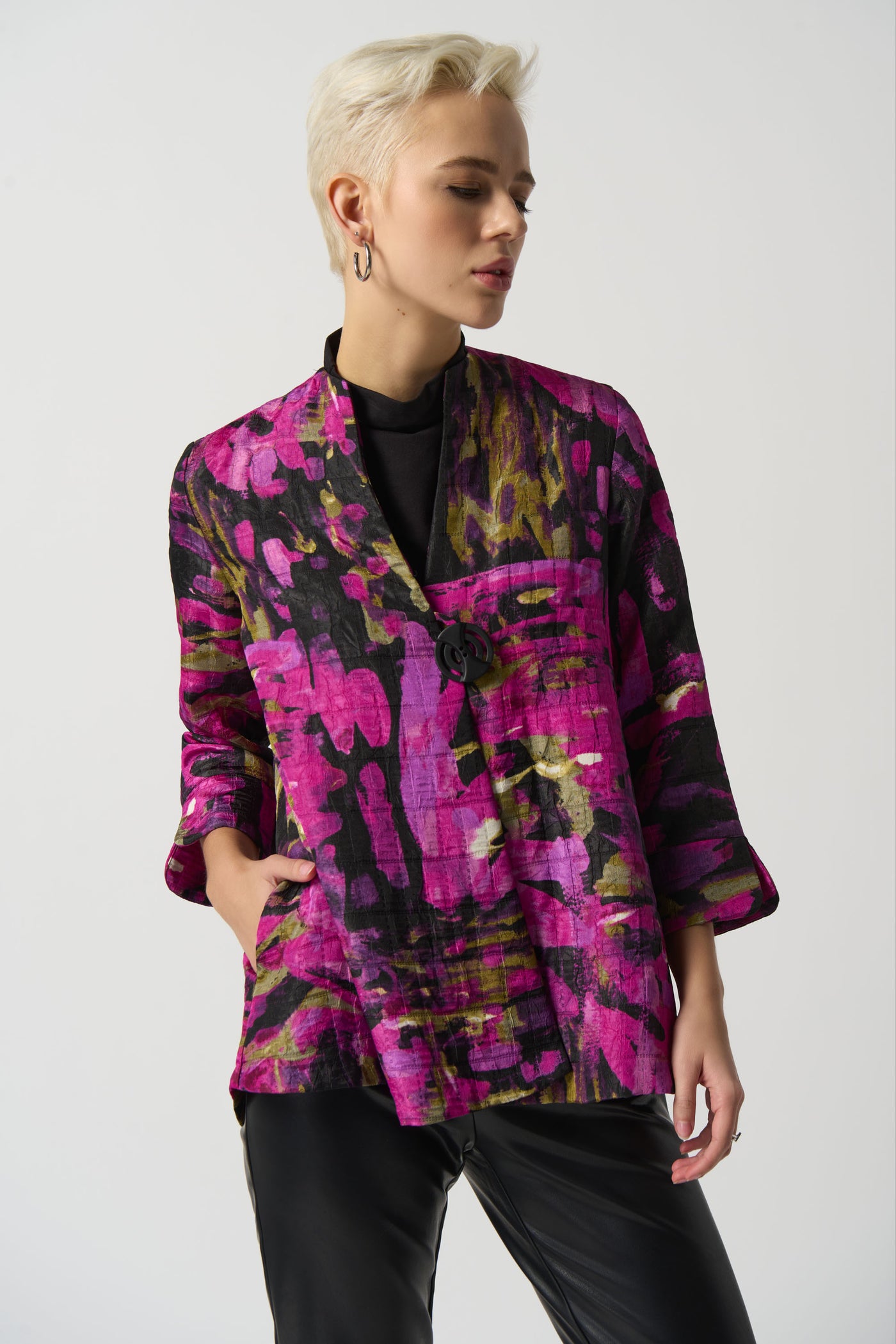 Abstract Print One Button Swing Jacket