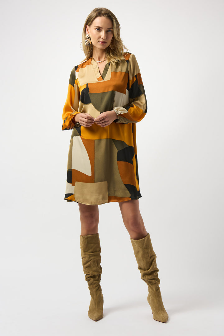 Abstract Print Satin Trapeze Dress