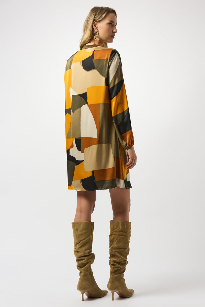 Abstract Print Satin Trapeze Dress