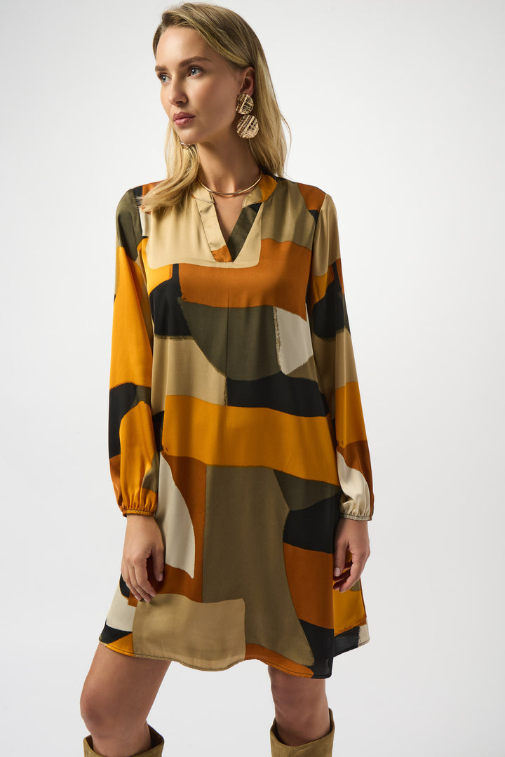 Abstract Print Satin Trapeze Dress