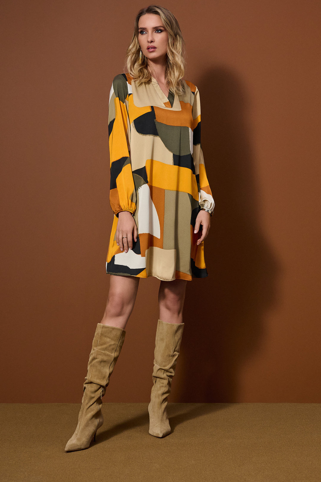 Abstract Print Satin Trapeze Dress