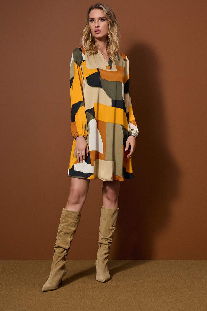 Abstract Print Satin Trapeze Dress