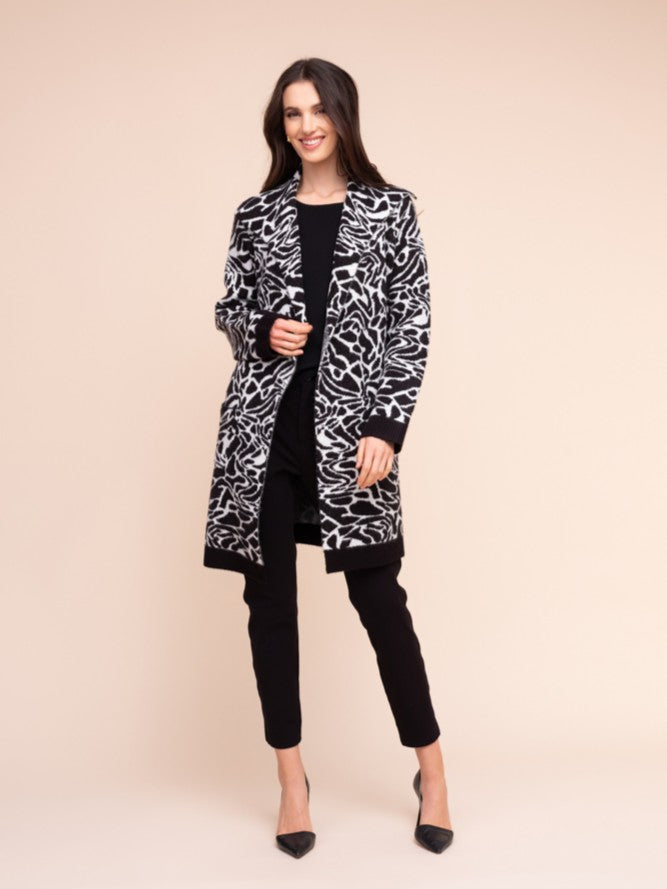 Abstract Print Sweater Coat