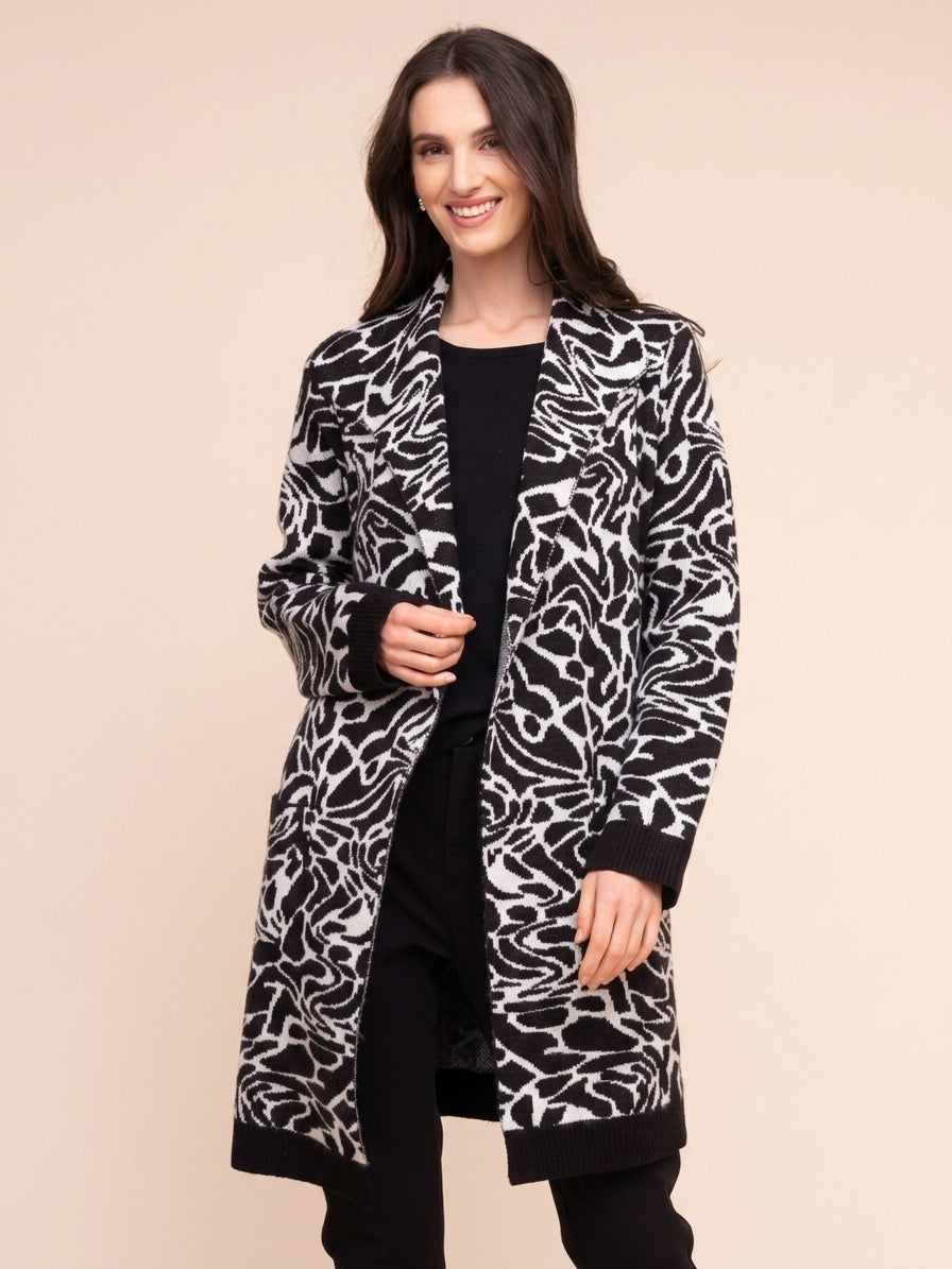 Abstract Print Sweater Coat
