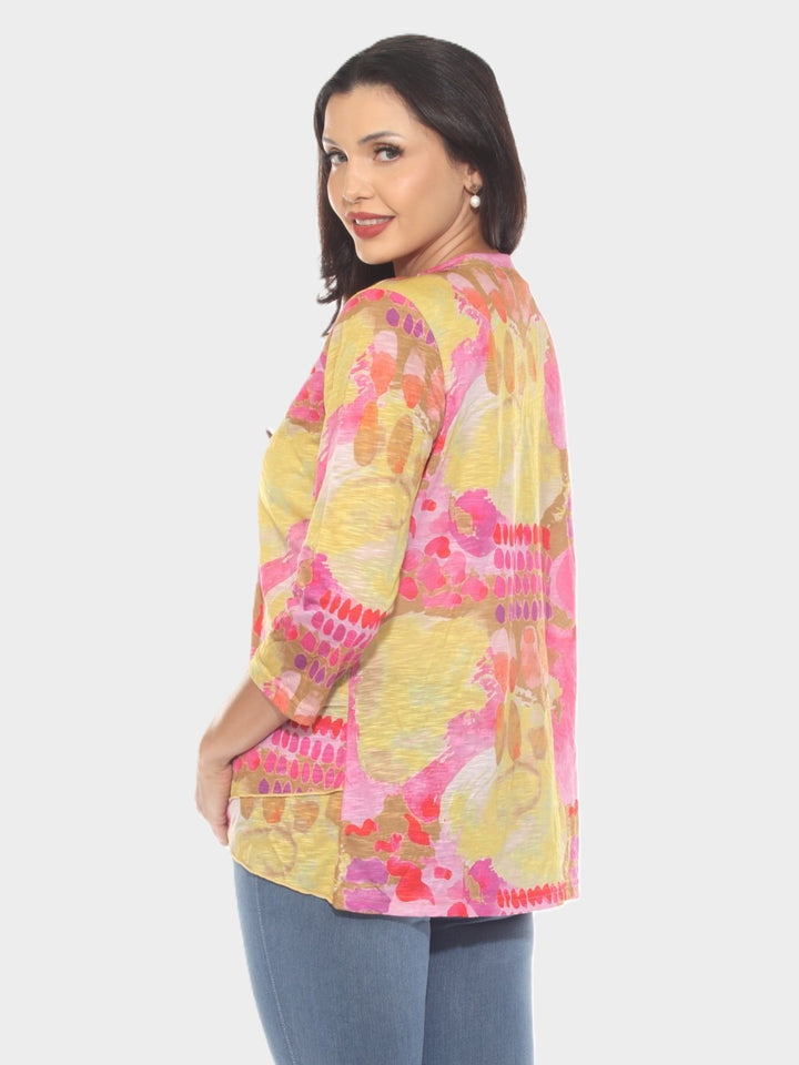Abstract Print V-Neck Asymmetrical Hem Top
