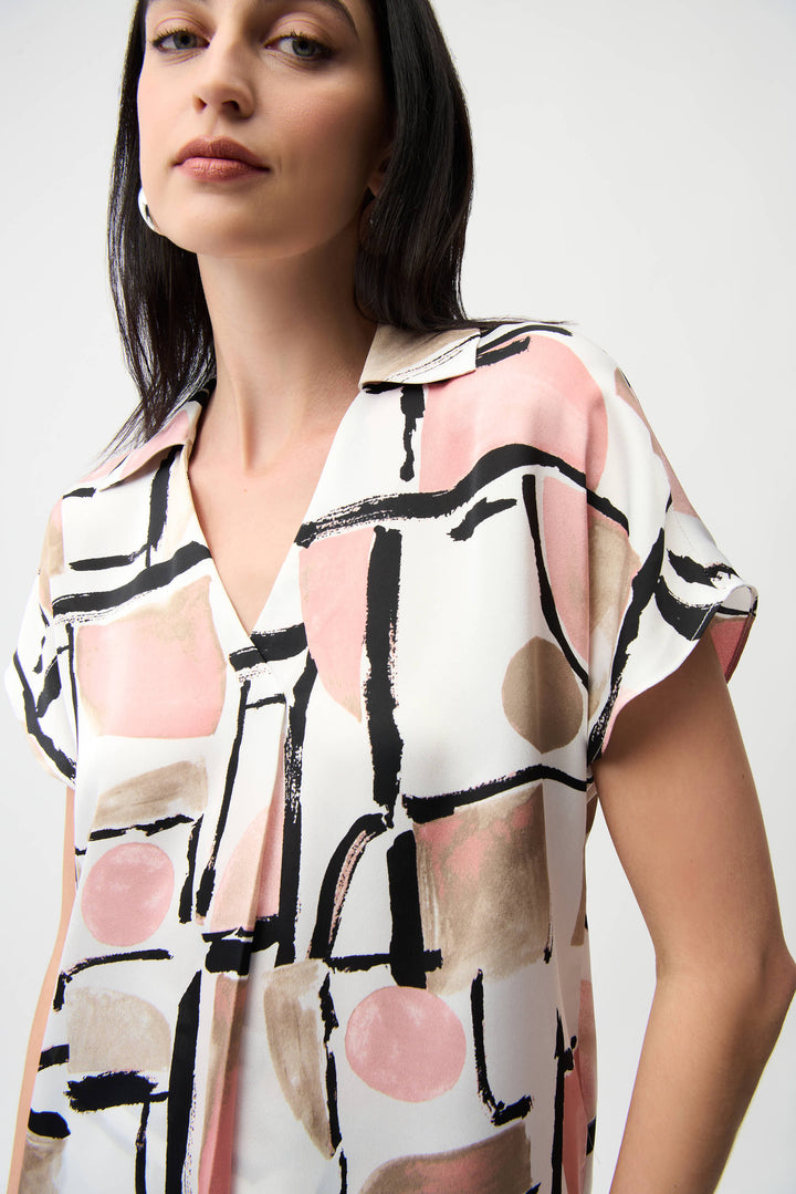 Abstract Print V-Neck Boxy Top