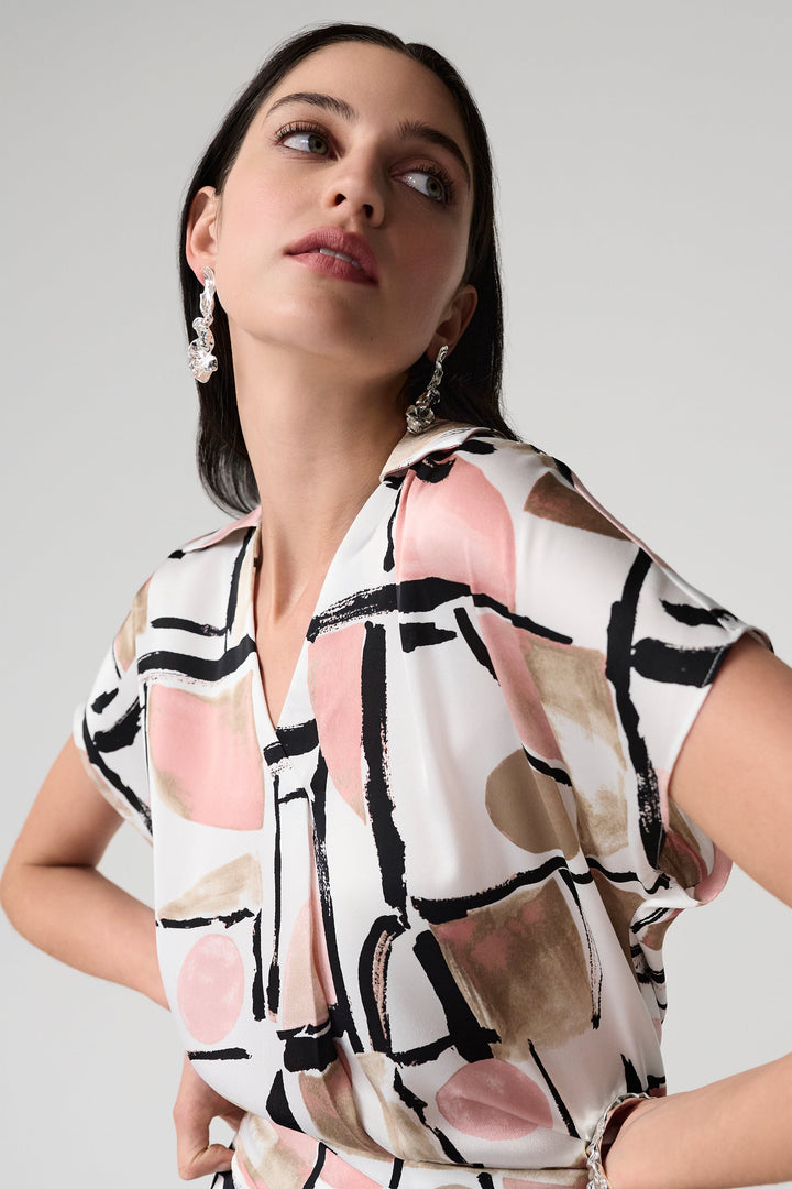 Abstract Print V-Neck Boxy Top