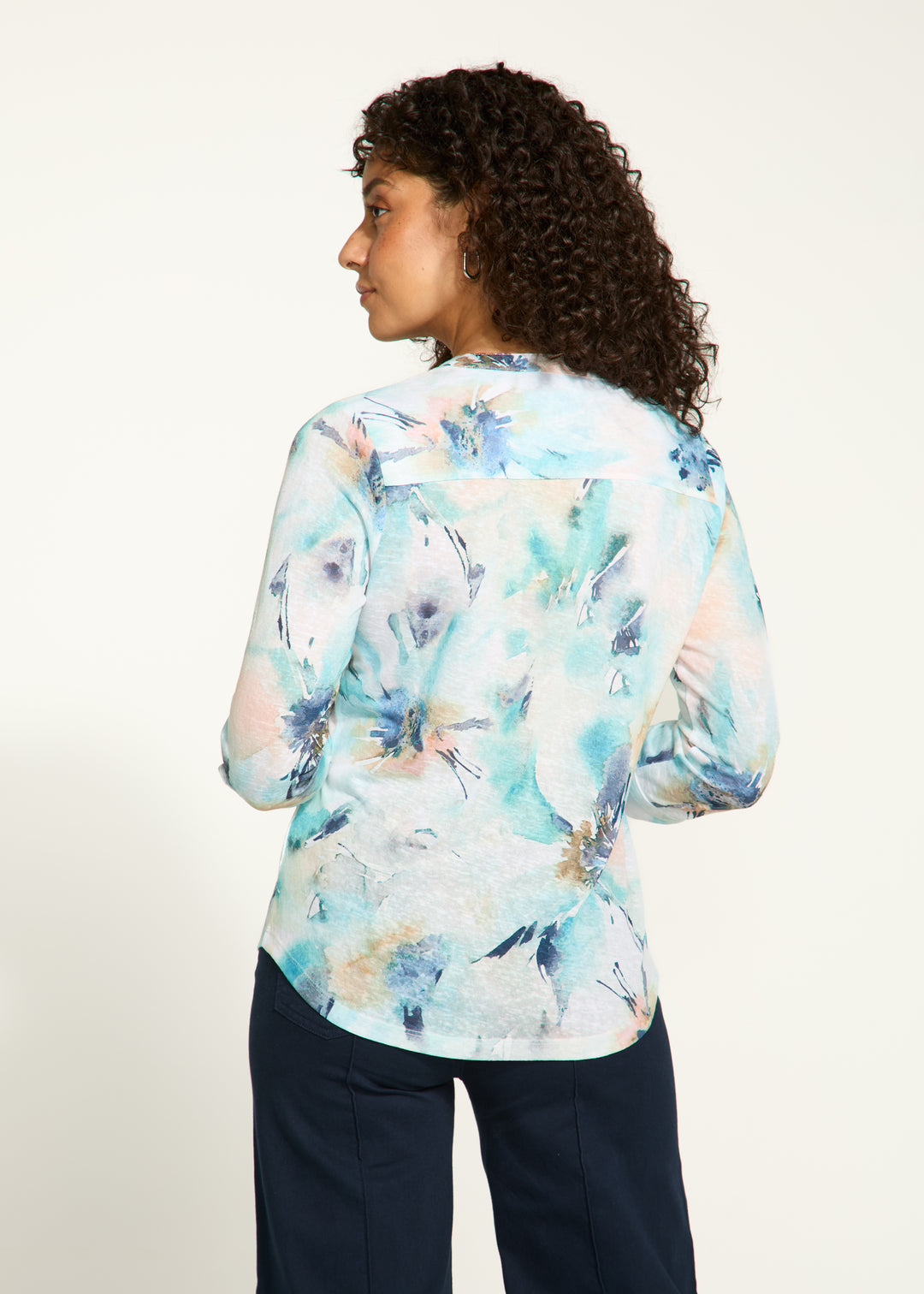 Alani Print Tab Sleeve Henley Top