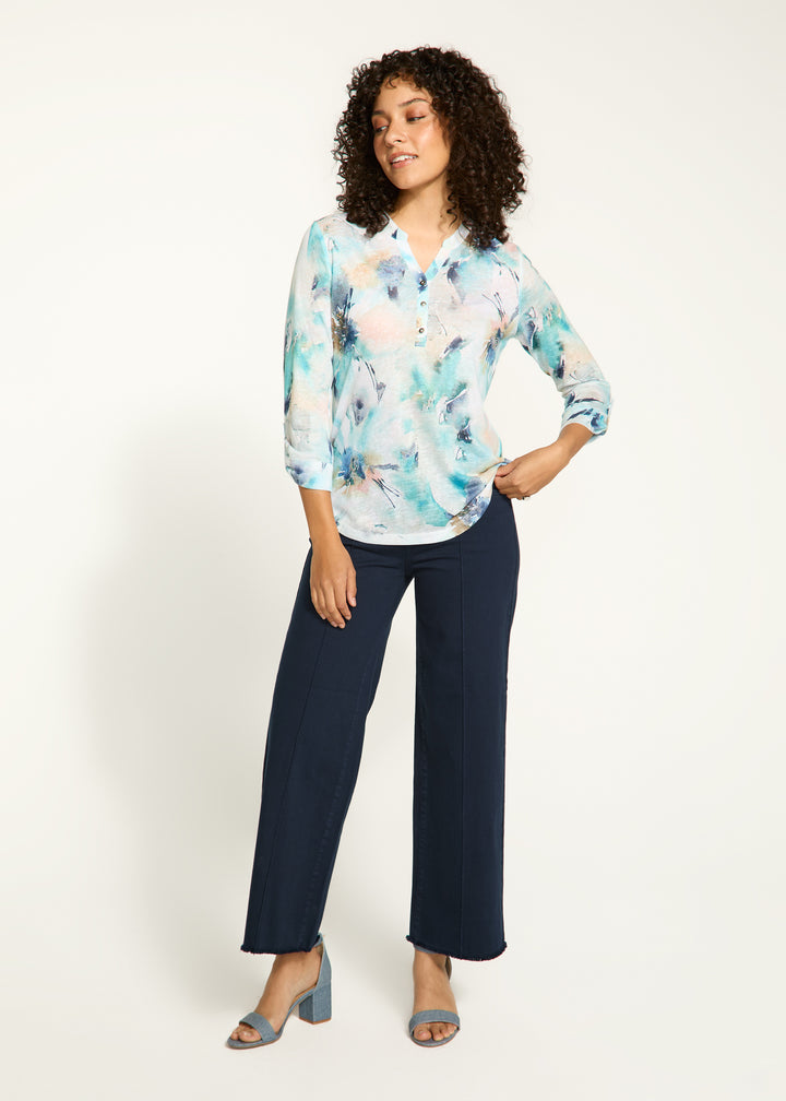 Alani Print Tab Sleeve Henley Top