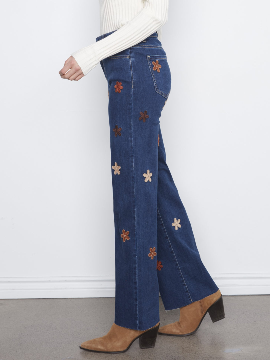 Allover Suede Flowers Wide Leg Jean