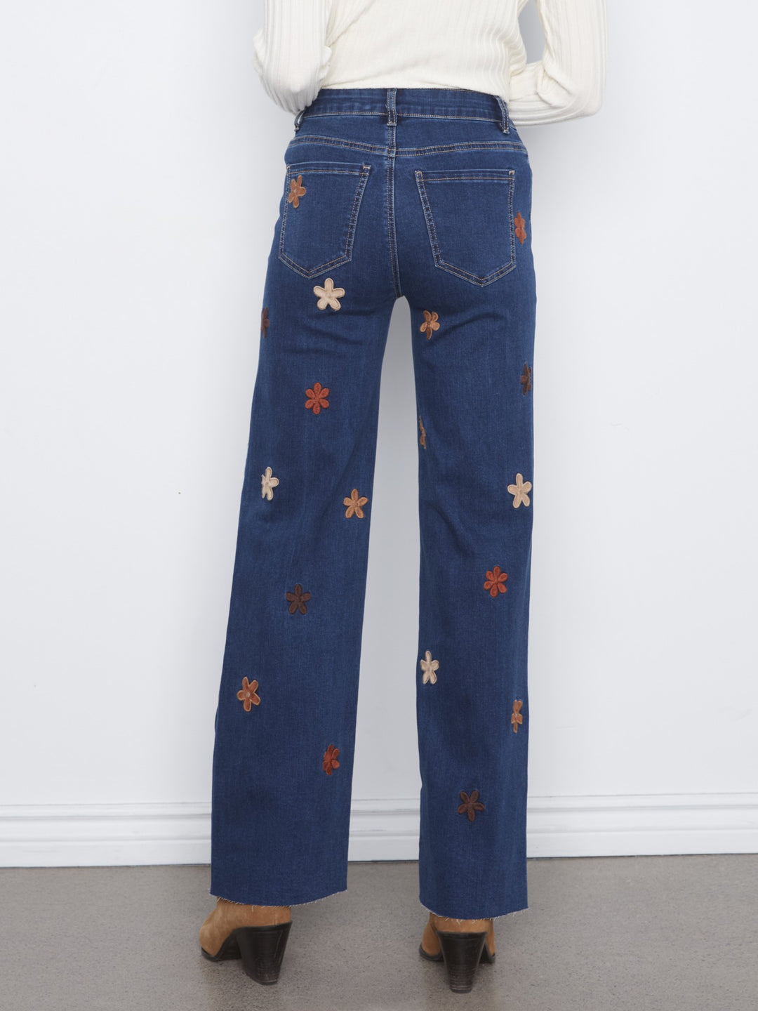 Allover Suede Flowers Wide Leg Jean