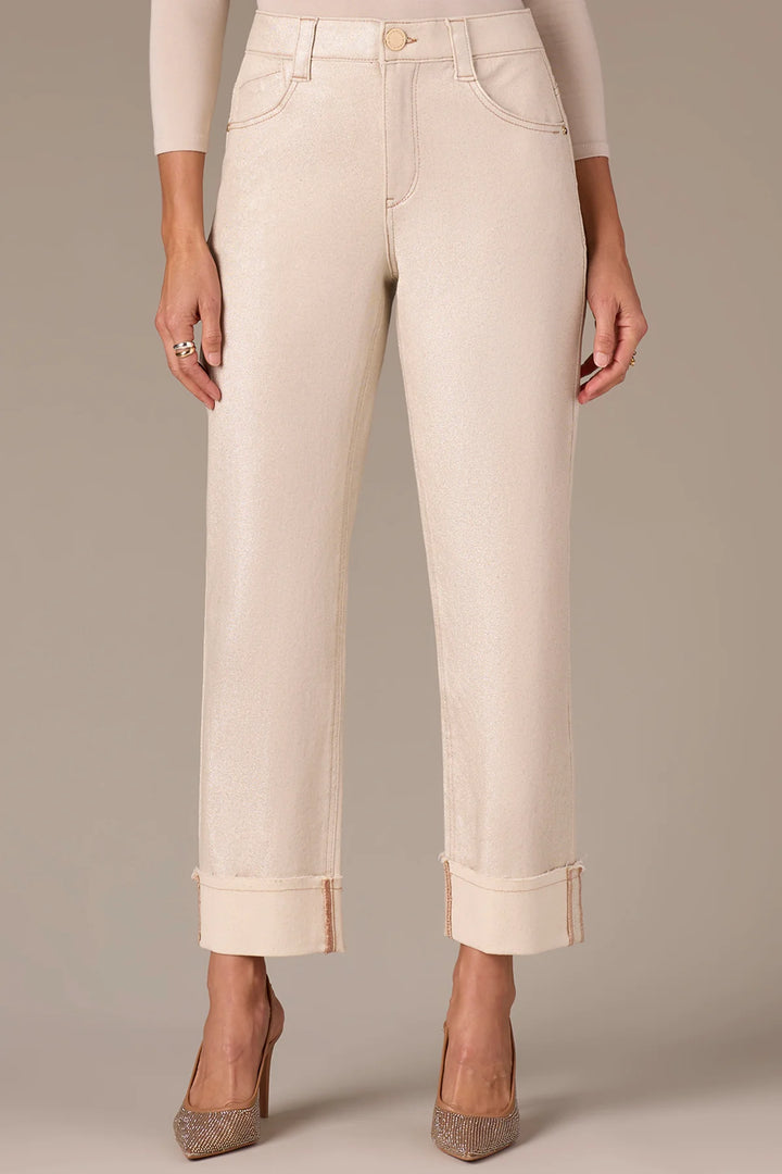 Almond High Rise Frayed Cuff Boyfriend Jean