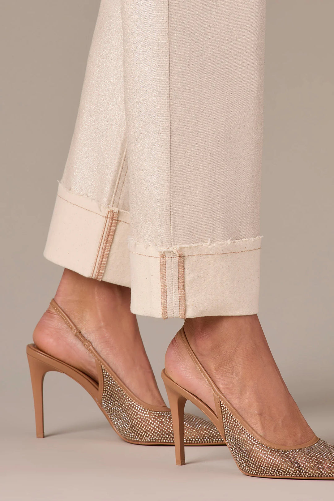 Almond High Rise Frayed Cuff Boyfriend Jean