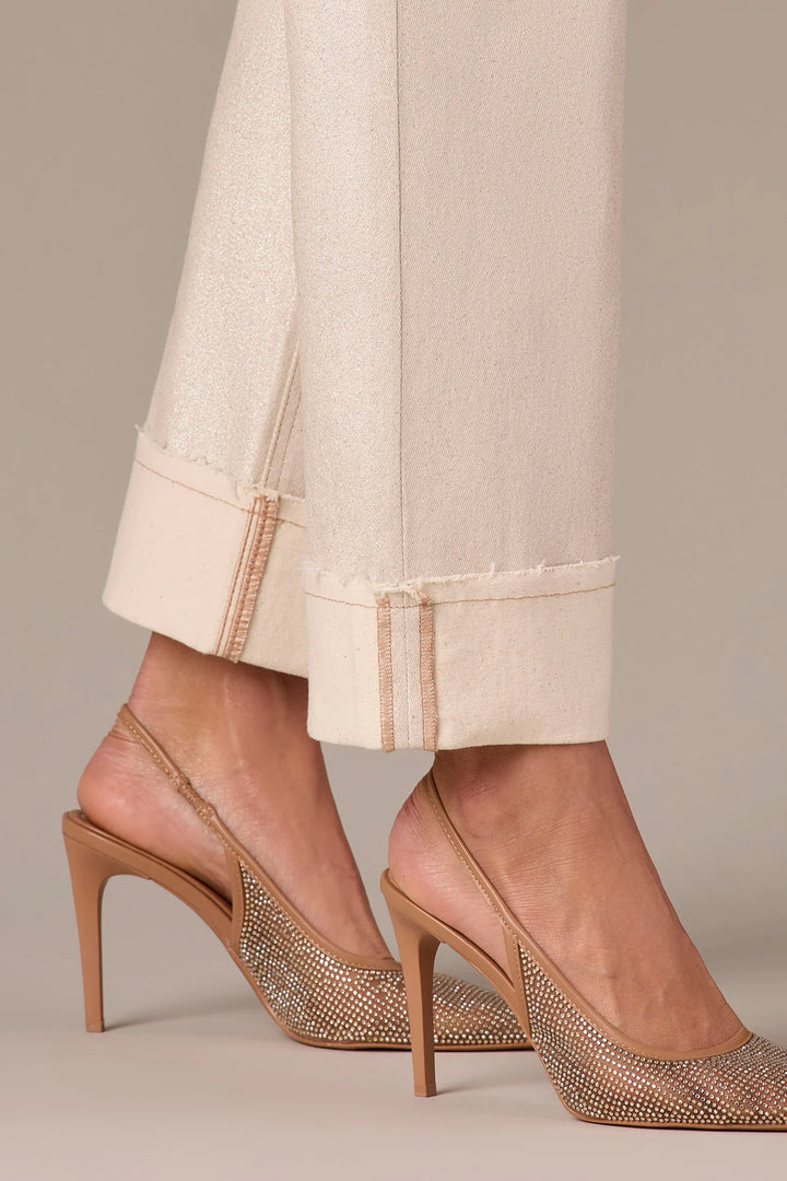 Almond High Rise Frayed Cuff Boyfriend Jean