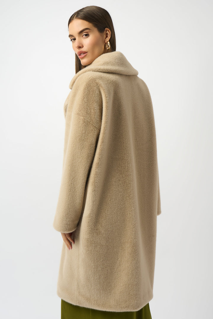Almond Notched Collar Faux Fur Coat