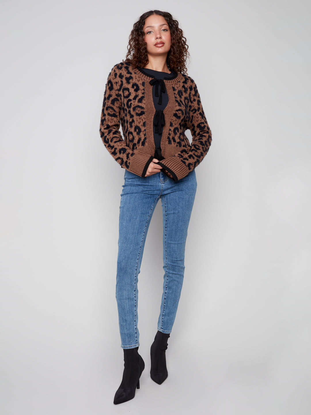 Animal Jacquard Bow Tie Cardigan