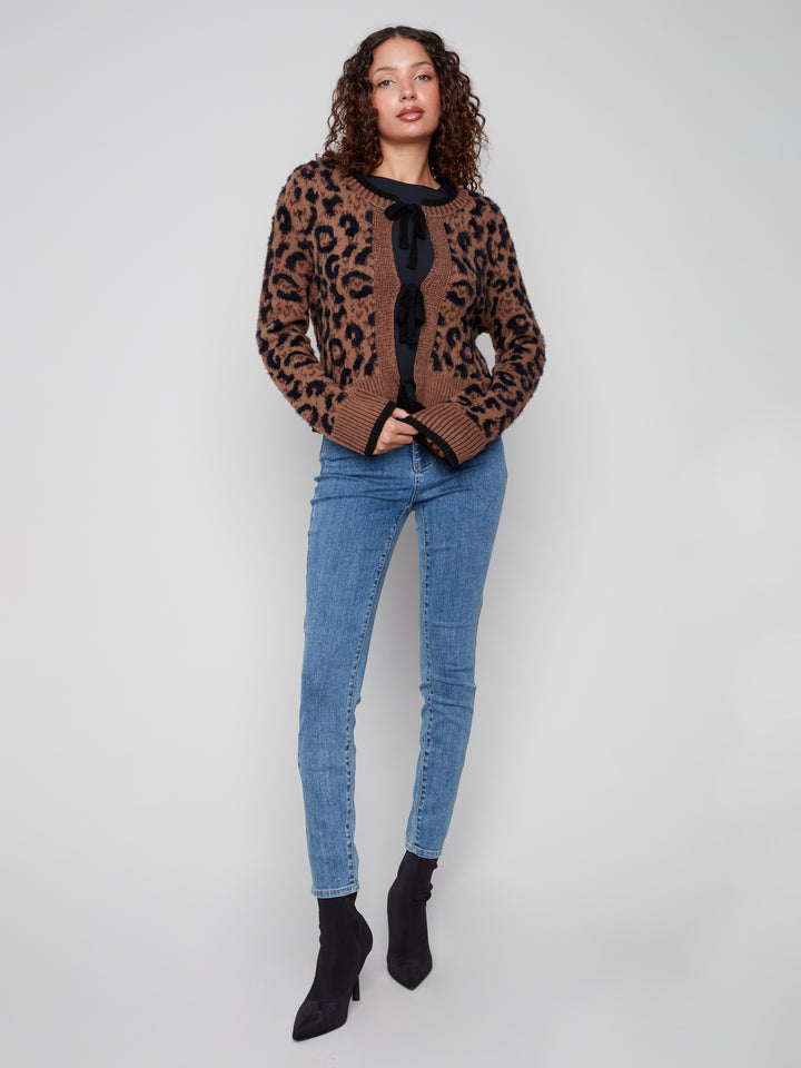 Animal Jacquard Bow Tie Cardigan