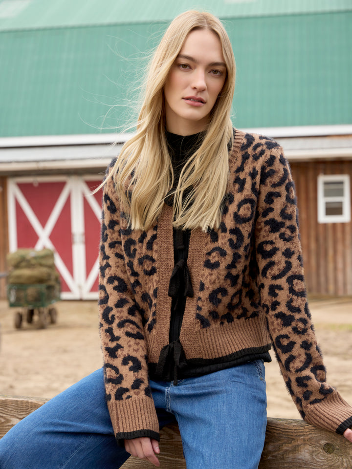 Animal Jacquard Bow Tie Cardigan