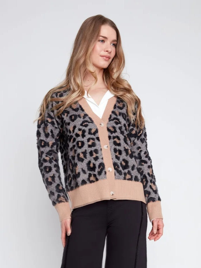 Animal Print Jacquard Cardigan