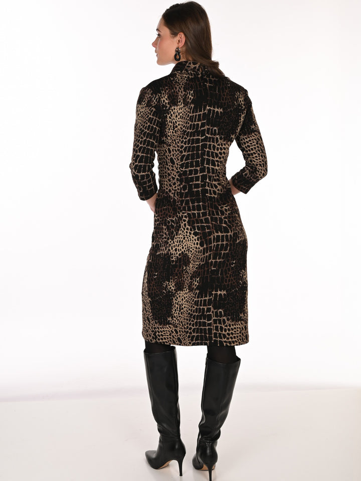 Animal Print Tie Front Jacquard Knit Dress