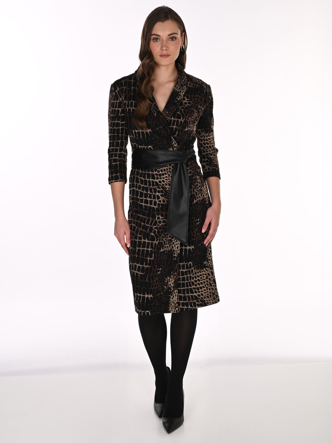 Animal Print Tie Front Jacquard Knit Dress