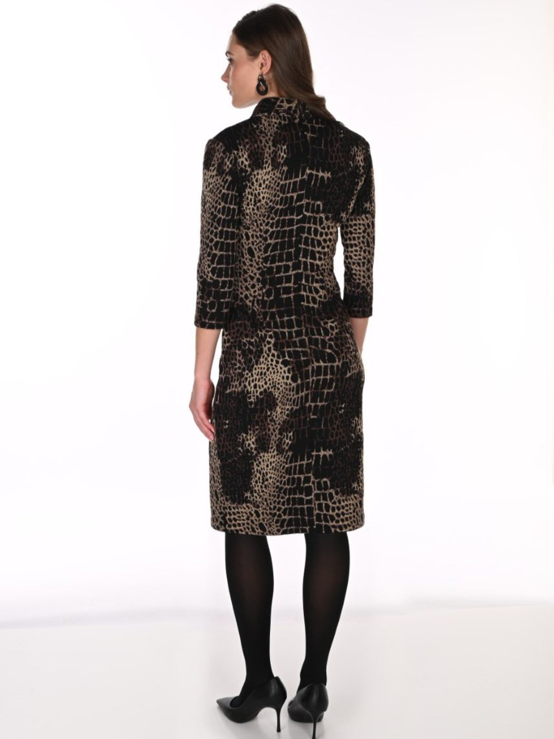 Animal Print Tie Front Jacquard Knit Dress