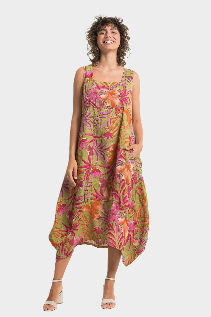 Anis Tropical Print Linen Bubble Dress