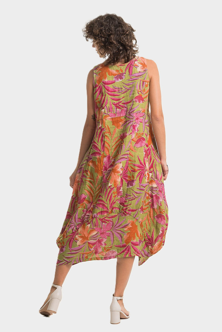 Anis Tropical Print Linen Bubble Dress