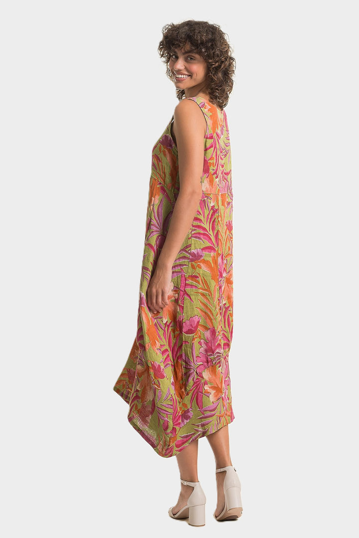 Anis Tropical Print Linen Bubble Dress