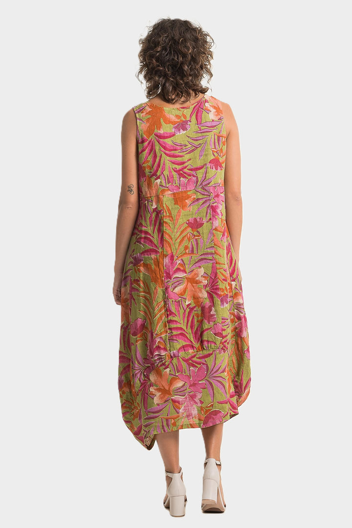 Anis Tropical Print Linen Bubble Dress