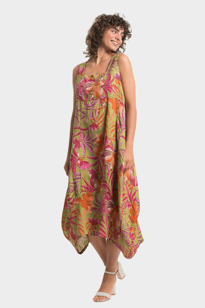 Anis Tropical Print Linen Bubble Dress
